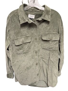 American Eagle Women’s Medium Olive Corduroy Button-Front Shirt preppy